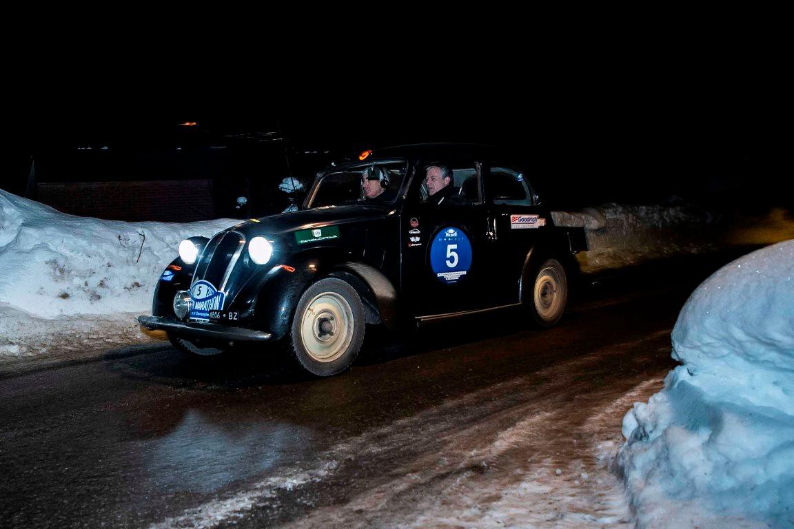 33a Winter Marathon: prima tappa in notturna con arrivo al Tonale. Primi Bellini-Tiberti su Fiat 508C del 1936, lontani Miki Biasion e Davide Valsecchi 